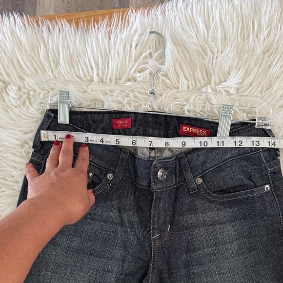 Express Y2K Women's Dark Gray Flare Jeans Size 0 - Picture 3 of 10